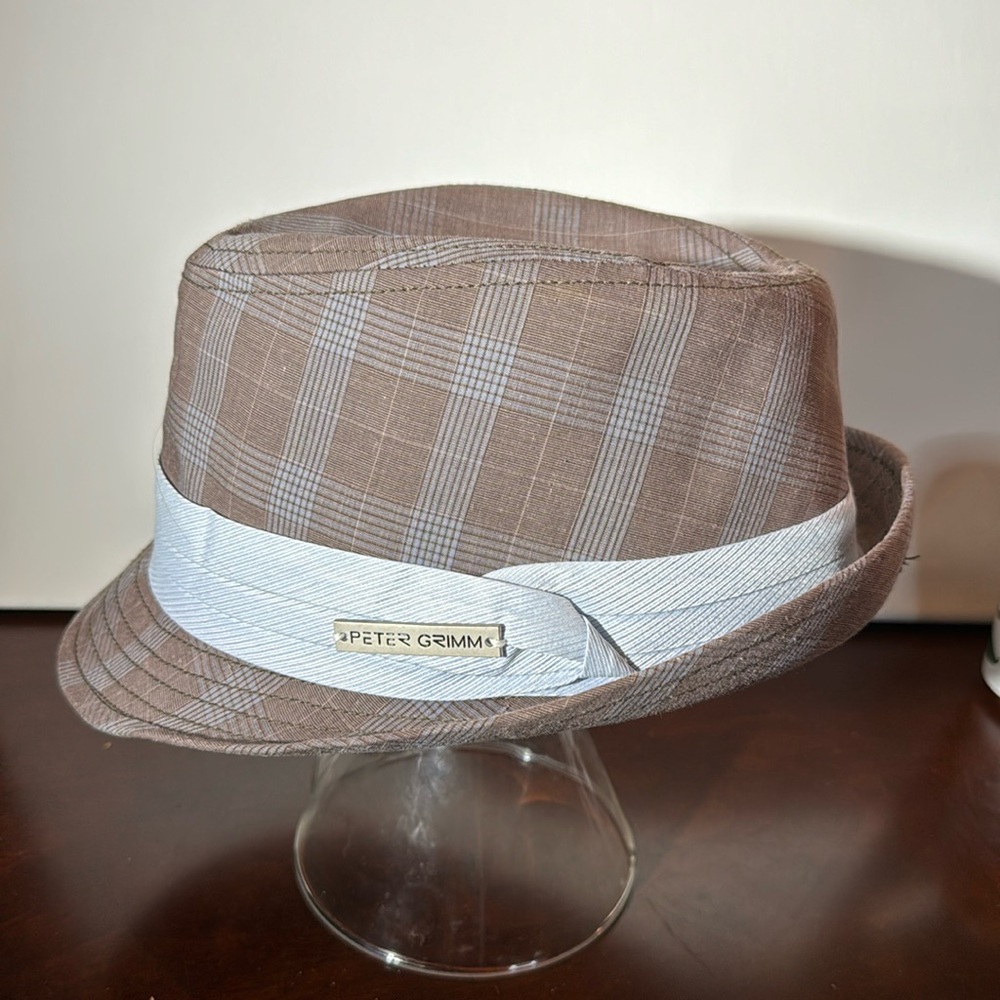 Gray and blue plaid Peter Grimm fedora